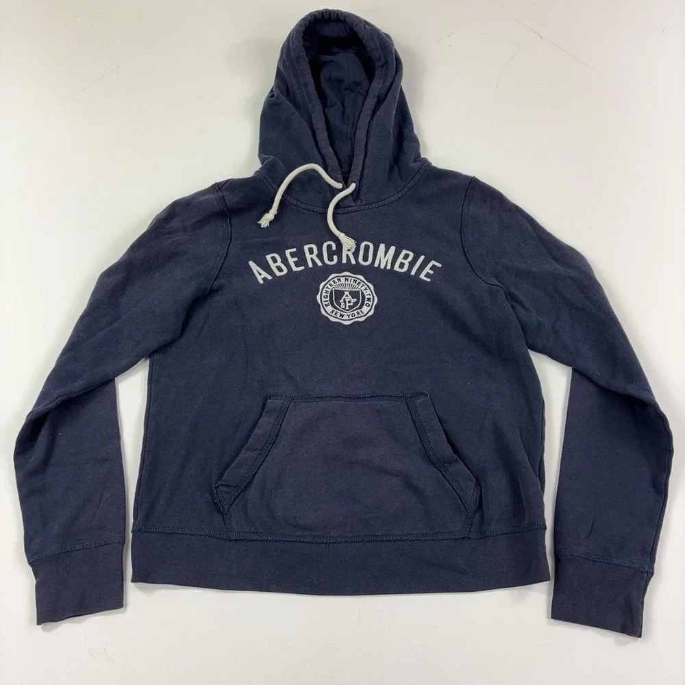 Abercrombie & Fitch Hoodie Women Medium Blue Pullover Fleece Kangaroo Pocket Y2K
